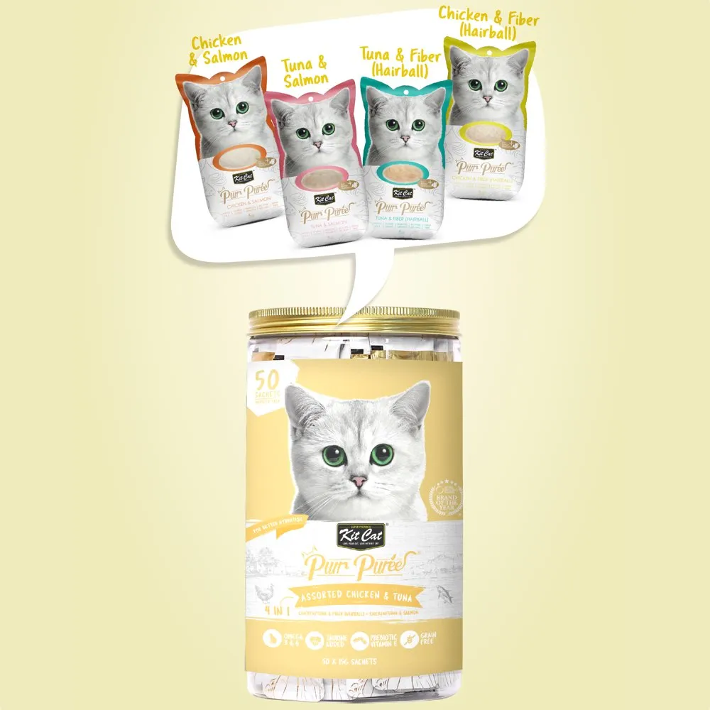 38% OFF: Kit Cat Purr Puree Variety Pack Assorted Chicken & Tuna Grain-Free Liquid Cat Treats 750g