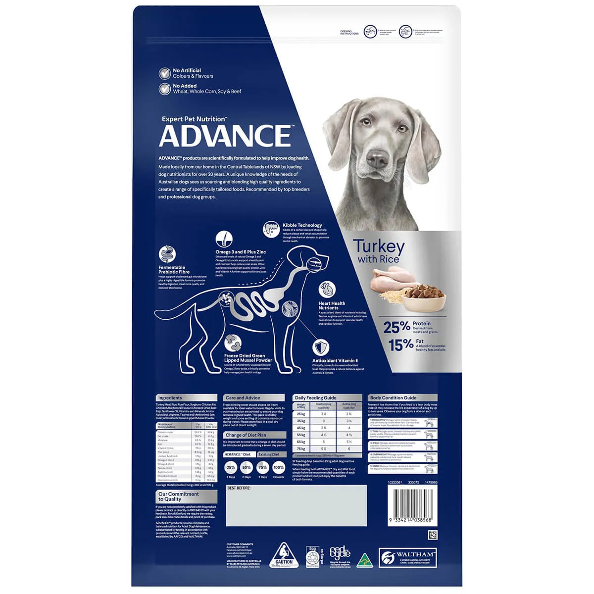 Advance Large Plus Adult Turkey Dry Dog Food 15kg