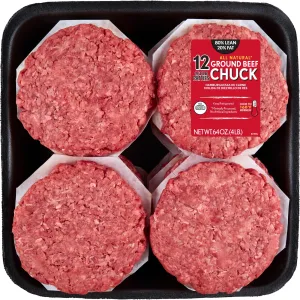 All Natural* 80% Lean/20% Fat Ground Beef Chuck Patties, 12 Count, 4 lb Tray