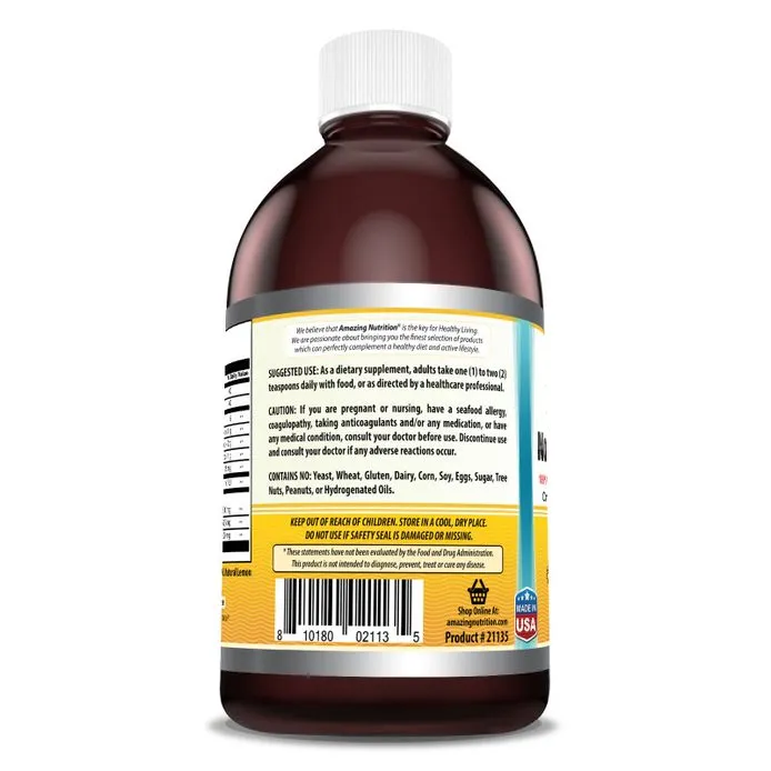 Amazing Omega Norwegian Fish Oil | 16 Fl. Oz. Liquid | Lemon Flavor