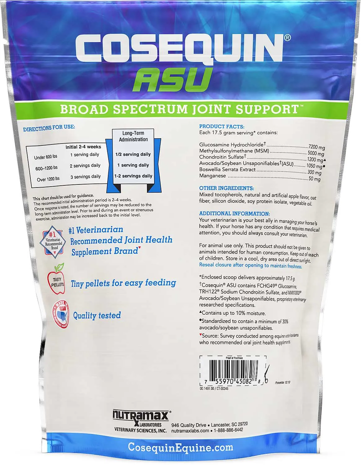 Cosequin ASU Pellets Joint Health Supplement for Horses, 1420g