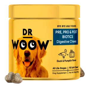 DR WOOW Duck & Pumpkin Flavor Pre, Pro & Post Biotics Soft Chew Digestive Supplement for Dogs, 90 Count