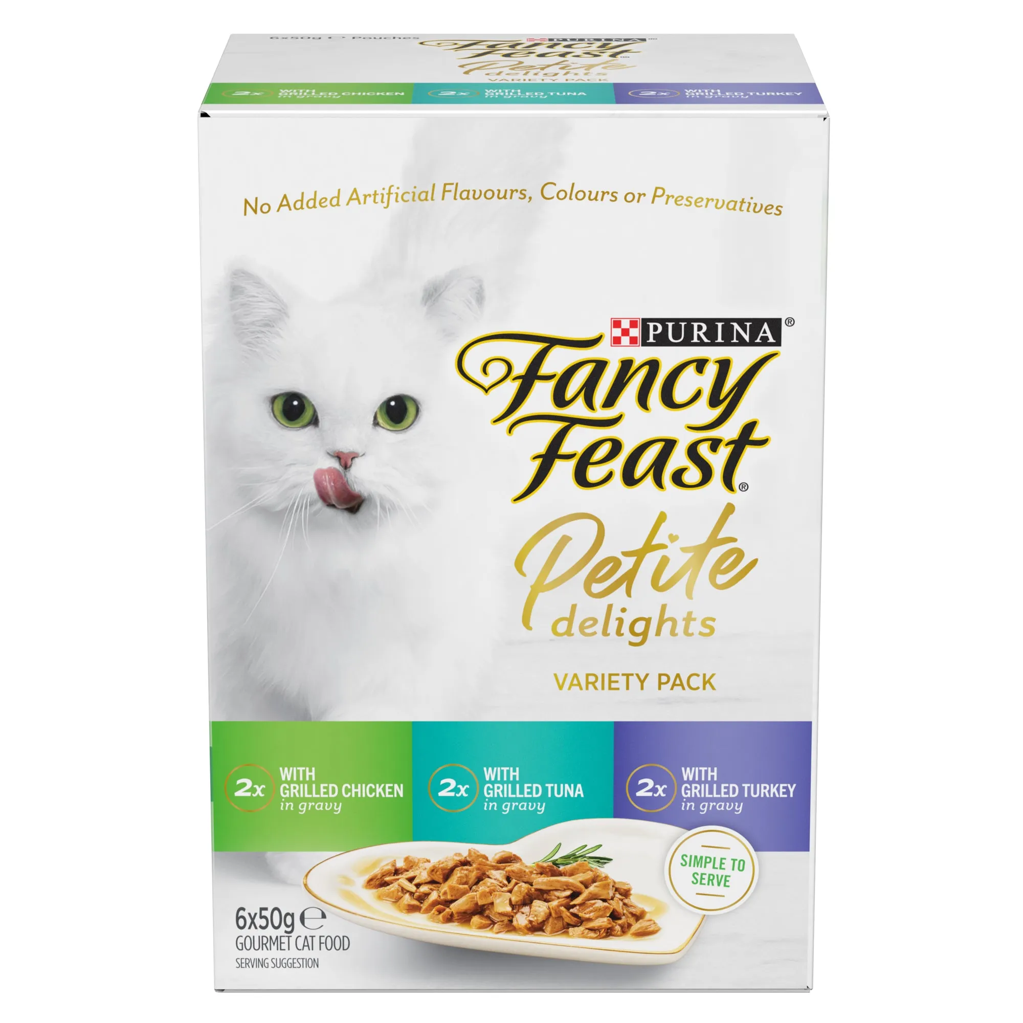 Fancy Feast Petite Delights Chicken Turkey Tuna Variety Pack Adult Wet Cat Food 50g x 6