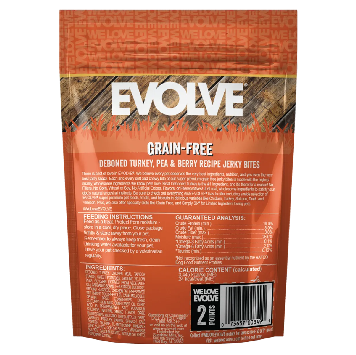 Grain Free Turkey, Pea, & Berry Jerky Bites | 12 oz | Evolve