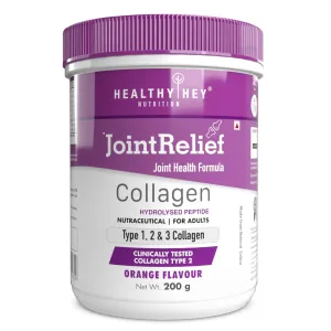 HealthyHey Nutrition Jointrelief Collagen Peptide Powder Type 1, 2 & 3 (Hydrolysed) With Glucosamine, Chondroitin, Msm- Support Joint And Cartilage Health - 200G (Orange)