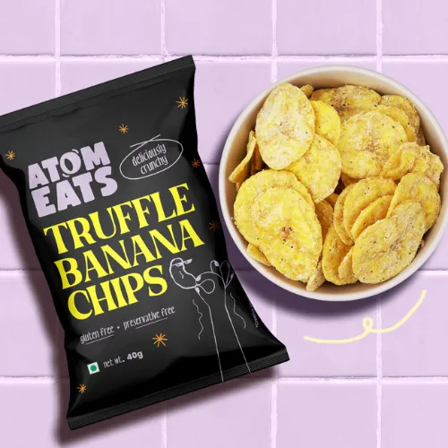 Luxurious Black Truffle & Cheese Sprinkled Banana Chips | 40g Pack by Atom Eats (Pack of 2)