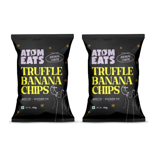 Luxurious Black Truffle & Cheese Sprinkled Banana Chips | 40g Pack by Atom Eats (Pack of 2)