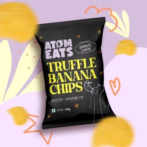 Luxurious Black Truffle & Cheese Sprinkled Banana Chips | 40g Pack by Atom Eats (Pack of 2)