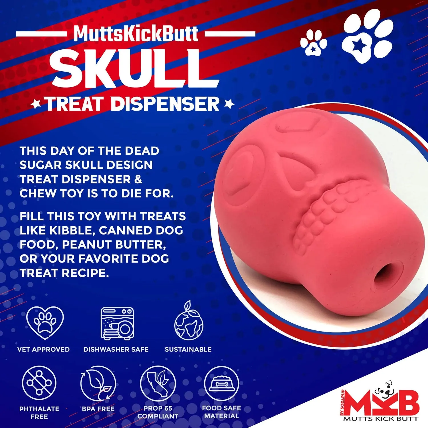 MKB Sugar Skull Durable Rubber Chew Toy