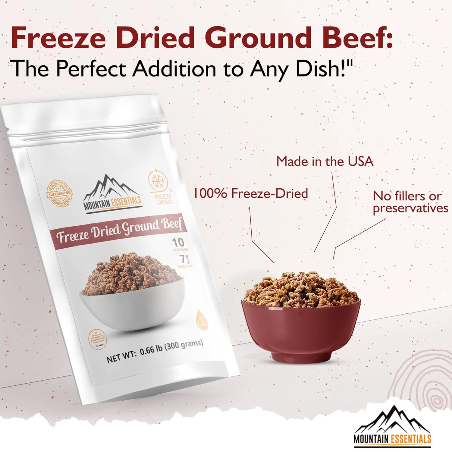 Mountain Essentials Freeze Dried Ground Beef Resealable Pouch 300 grams