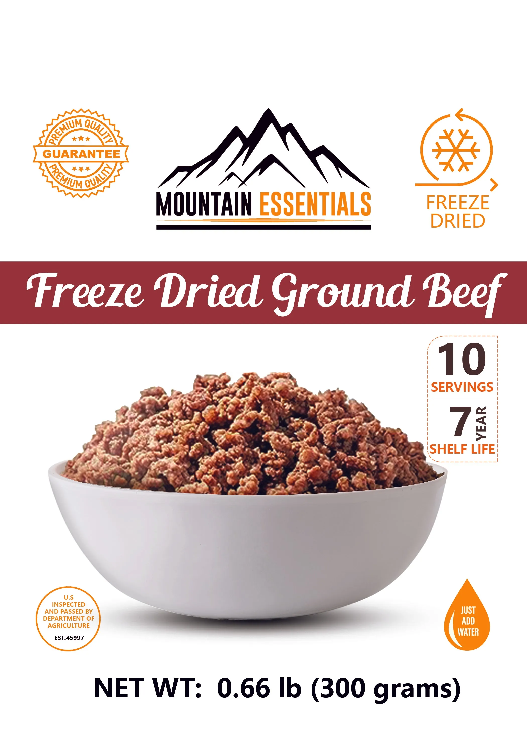 Mountain Essentials Freeze Dried Ground Beef Resealable Pouch 300 grams