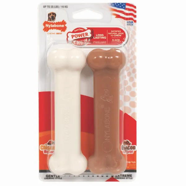 Nylabone Power Chew Bacon & Chicken Durable Dog Chew Toy Pack