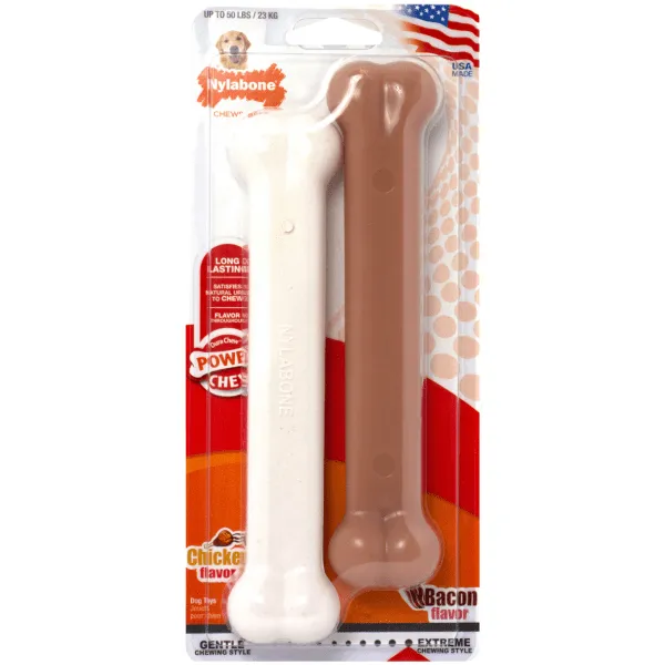 Nylabone Power Chew Bacon & Chicken Durable Dog Chew Toy Pack