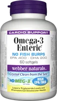 Omega-3 Enteric, No Fish Burps, EPA 400, DHA 200, 60 softgels