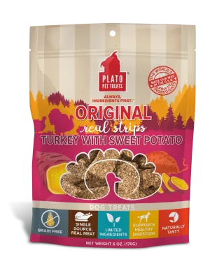 Plato Real Strips Grain Free Meat Bar Dog Treats, Turkey And Sweet Potato Recipe