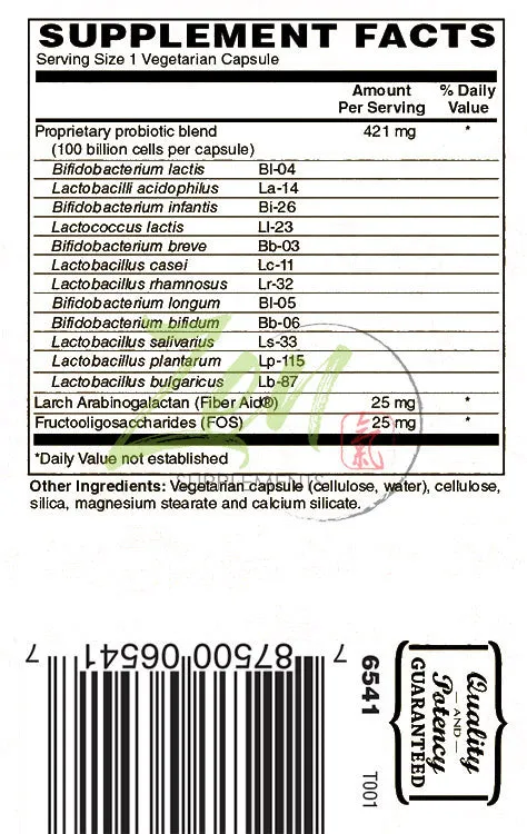 Probiotic with 100 Billion CFU and 12 Strains - 30 Vegcaps