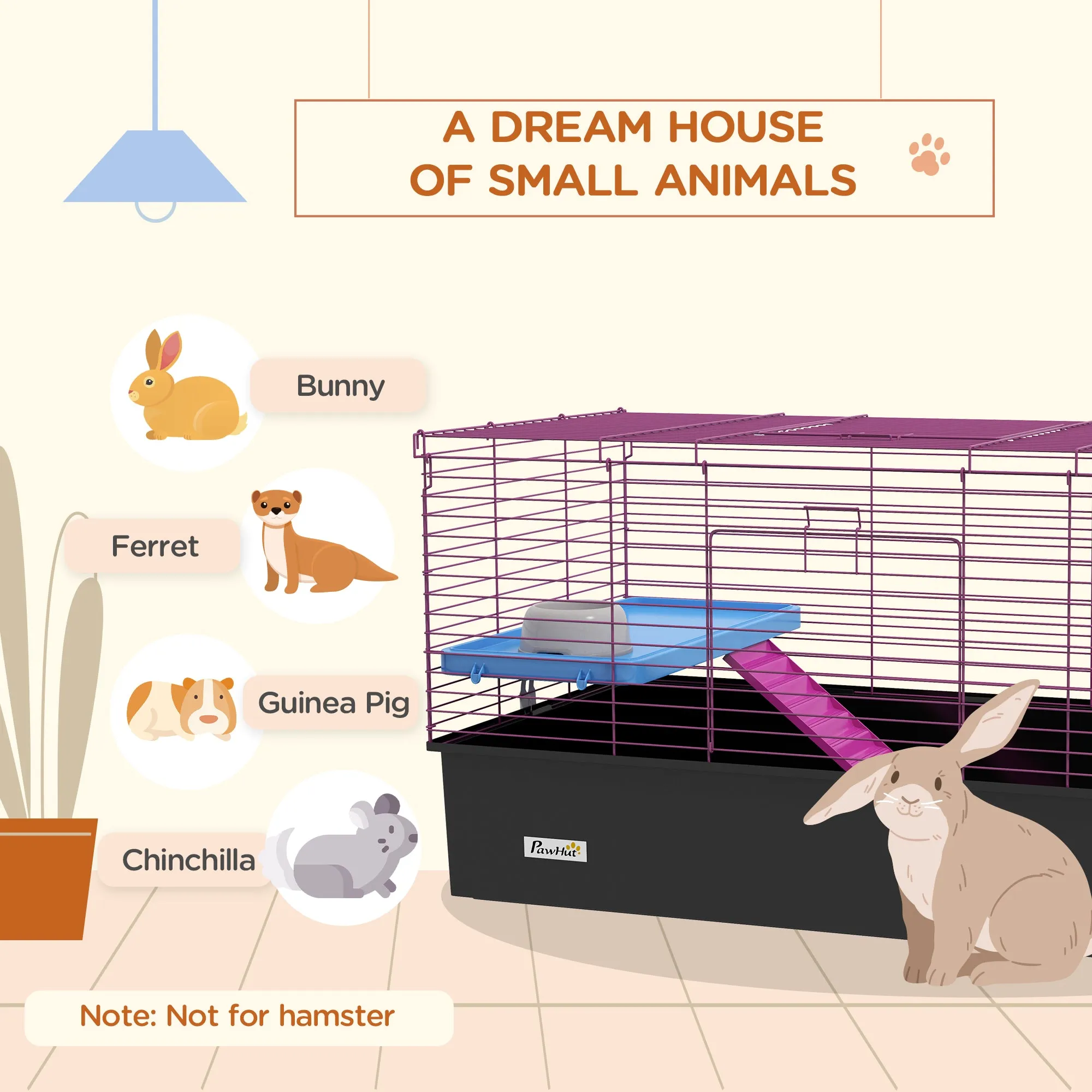 Small Animal Cage, Rabbit Guinea Pig Hutch, Pet Playhouse, Black