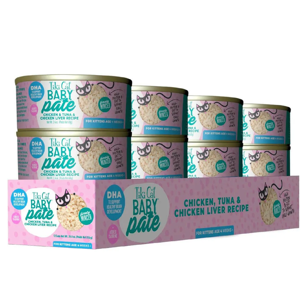 Tiki Cat Baby Chicken, Tuna & Chicken Liver Pate Wet Food For Kittens (2.4 oz x 12 cans)