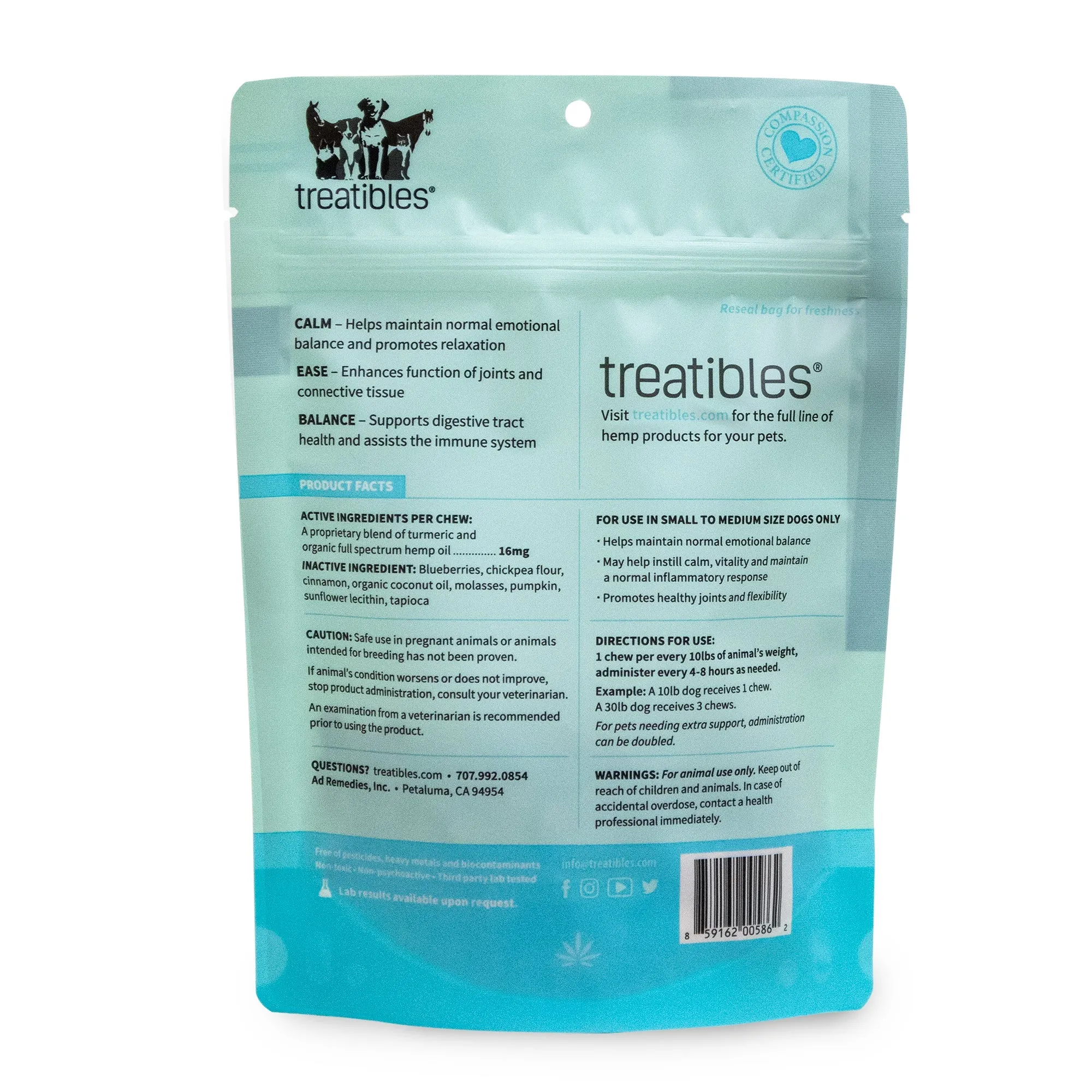 Treatibles® Full Spectrum Hemp 1mg Hard Chews - Small/Medium Dogs